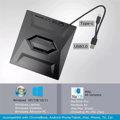 Portable USB CD DVD Drive with Burner and SD Card Hub for Windows and Mac Laptops
