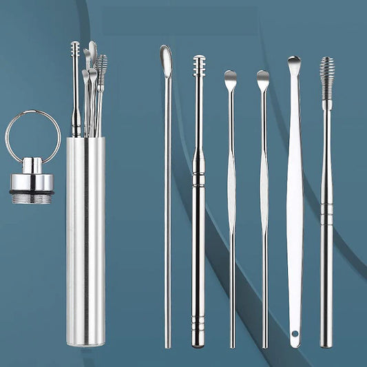6 in 1 Stainless Steel Ear Cleaning Pick Set with Reusable Tools and Keychain Storage Case