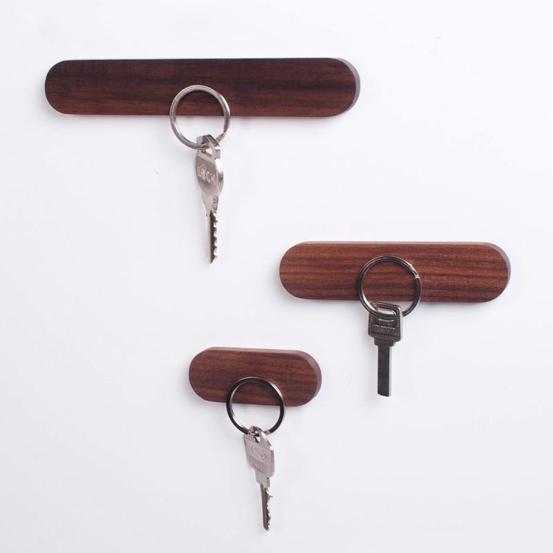 Magnetic Wooden Key Holder with Adhesive Mounting and Natural Wood Finish