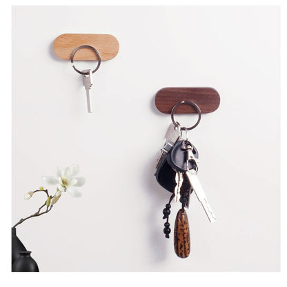 Magnetic Wooden Key Holder with Adhesive Mounting and Natural Wood Finish