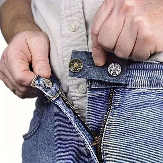 Adjustable Waistband Expander with Button Extension for Trousers and Denim
