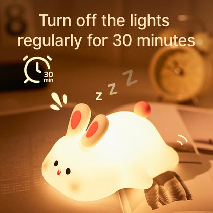 Silicone Rabbit LED Night Light with USB Rechargeable Touch Control for Kids Bedroom and Gifting