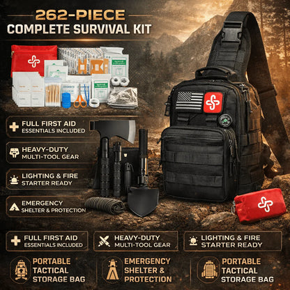 262 Piece Emergency Preparedness Bag with First Aid and Survival Gear