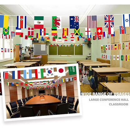 184ft International String Flag Banner with 200 Countries for Sports Events and Classroom Decoration