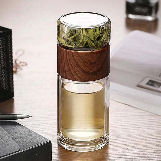 Borosilicate Glass Tea Tumbler with Removable Infuser Strainer for Loose Leaf and Herbal Brewing