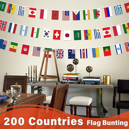 184ft International String Flag Banner with 200 Countries for Sports Events and Classroom Decoration
