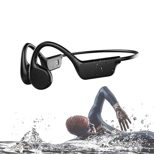 IPX8 Water Resistant Bone Conduction Bluetooth Headset with Mic and 32GB Storage for Swimming