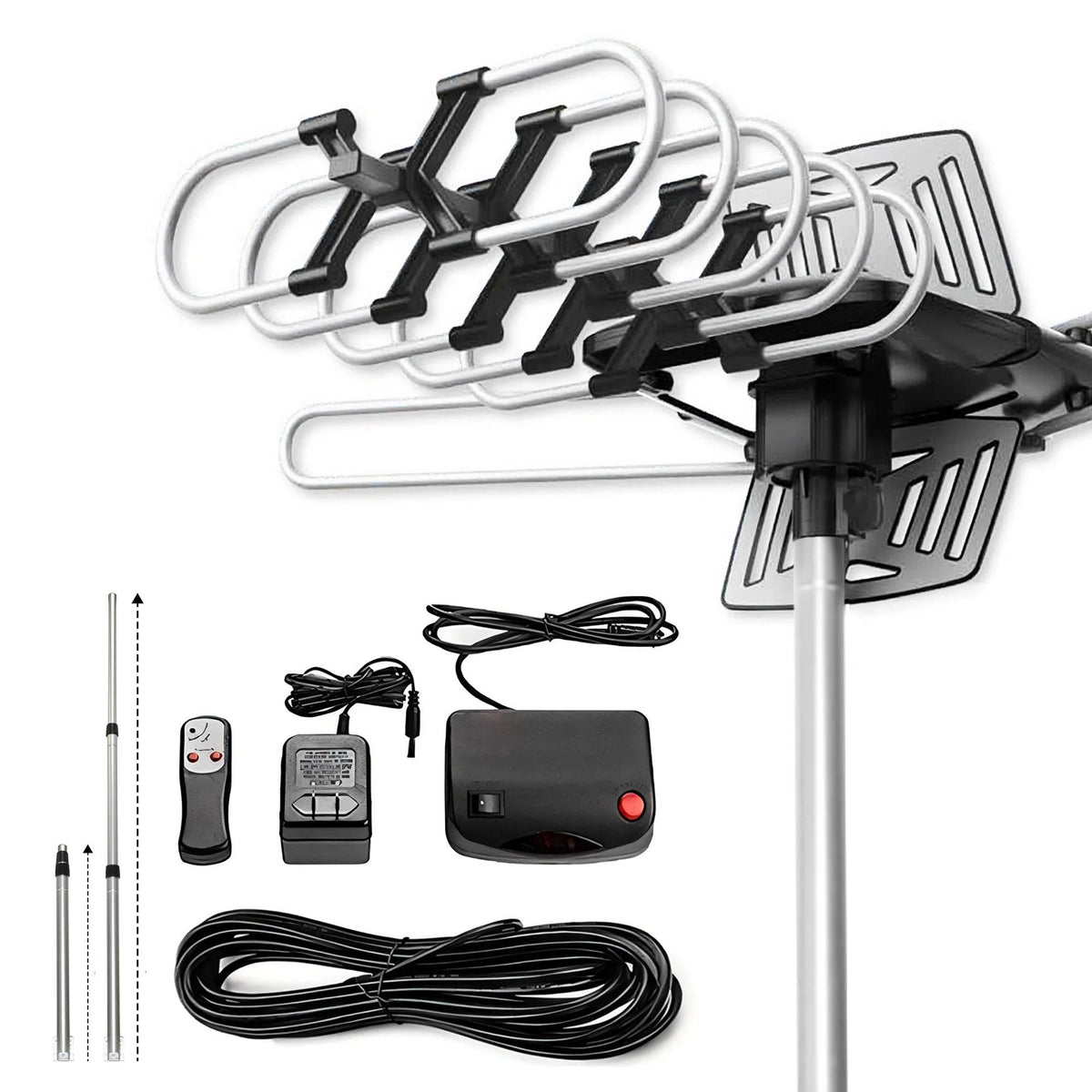 Motorized HD TV Antenna with 360 Degree Rotation and Signal Amplifier, 33ft Cable