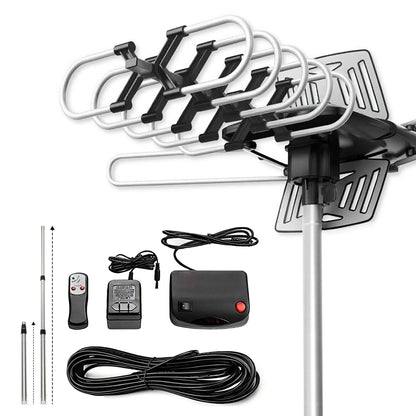 Motorized HD TV Antenna with 360 Degree Rotation and Signal Amplifier, 33ft Cable