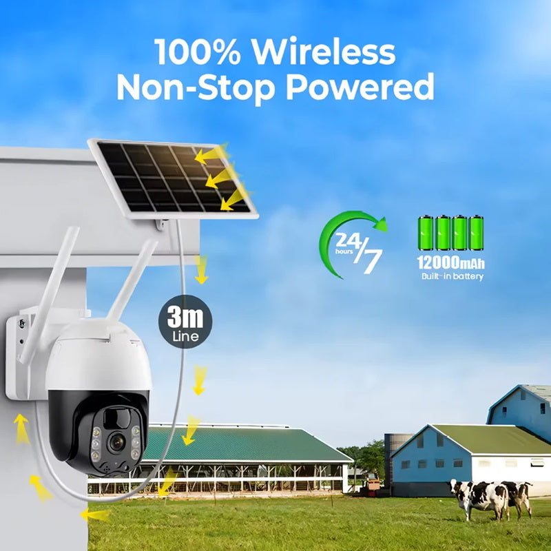 2K Solar-Powered WIFI PTZ Camera with Auto-Tracking & Night Vision