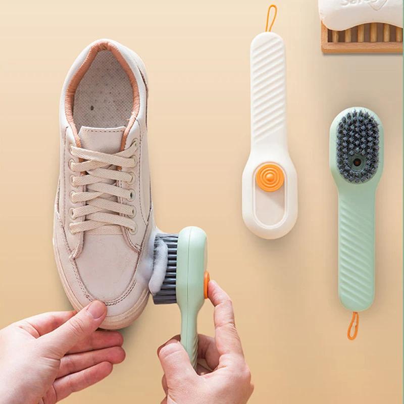 Shoe Cleaning Brush Set of 2 with Refillable Liquid Dispensing Handle and Soft Bristles