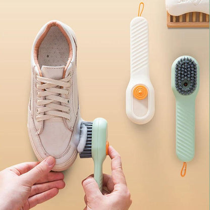 Shoe Cleaning Brush Set of 2 with Refillable Liquid Dispensing Handle and Soft Bristles