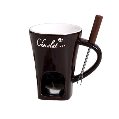 Ceramic Fondue Cup with Candle Base and Stainless Steel Fork