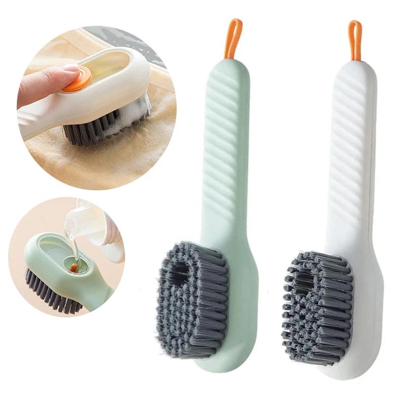 Shoe Cleaning Brush Set of 2 with Refillable Liquid Dispensing Handle and Soft Bristles