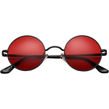 Retro Round Polarized Sunglasses - Lennon-Black/Bright Red-Nora Luxe