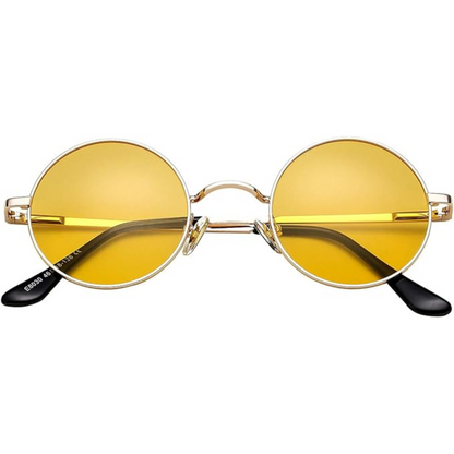 Retro Round Polarized Sunglasses - Lennon-Gold/Clear Yellow-Nora Luxe
