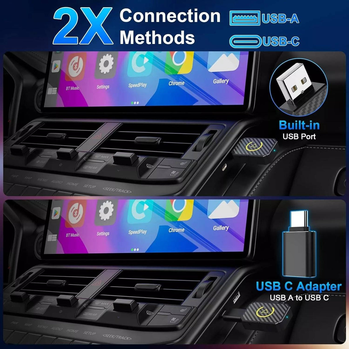 Wireless Phone to Car Display Adapter with Dual Band Connection and Auto Pairing
