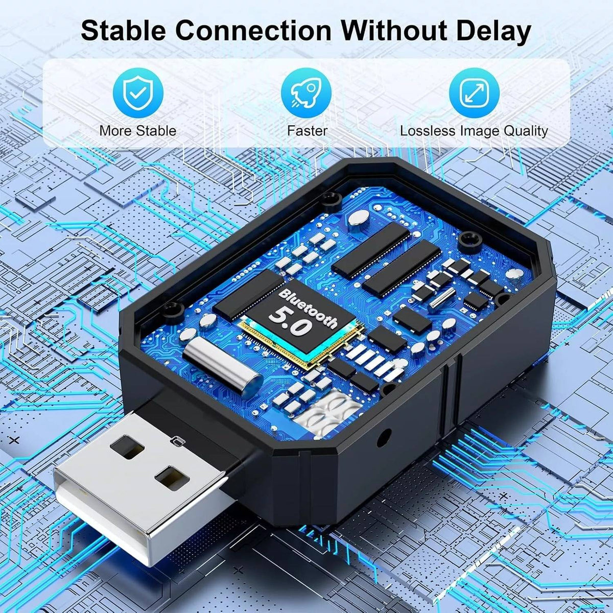 Wireless Phone to Car Display Adapter with Dual Band Connection and Auto Pairing