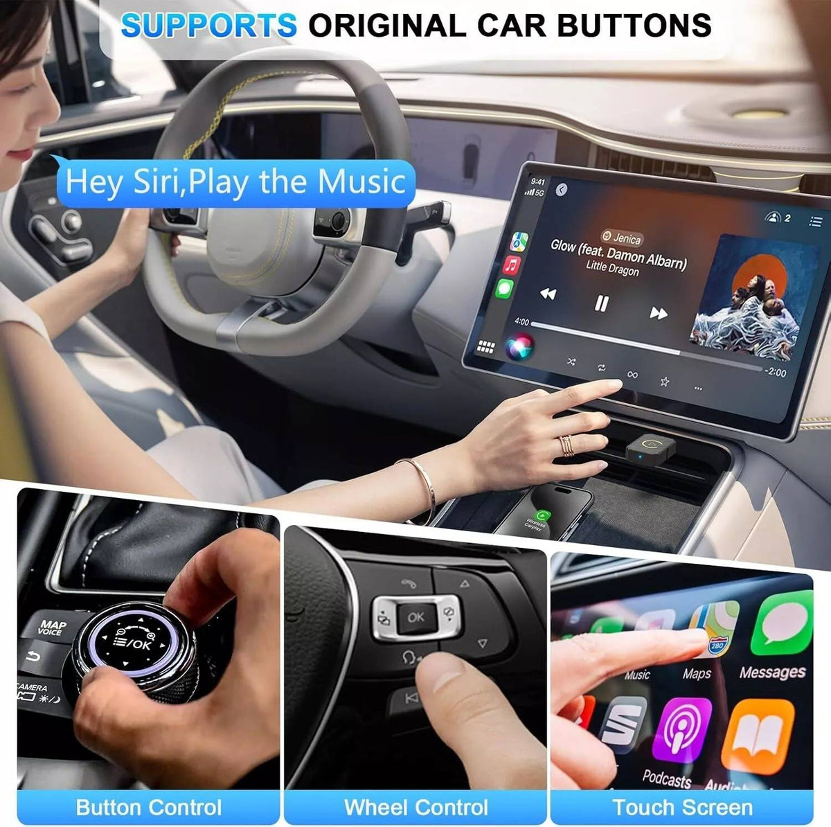 Wireless Phone to Car Display Adapter with Dual Band Connection and Auto Pairing