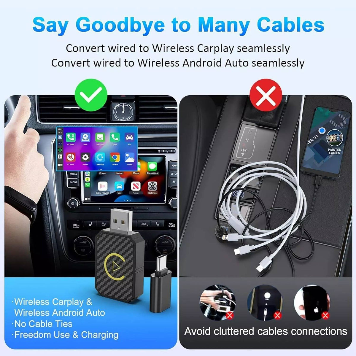 Wireless Phone to Car Display Adapter with Dual Band Connection and Auto Pairing