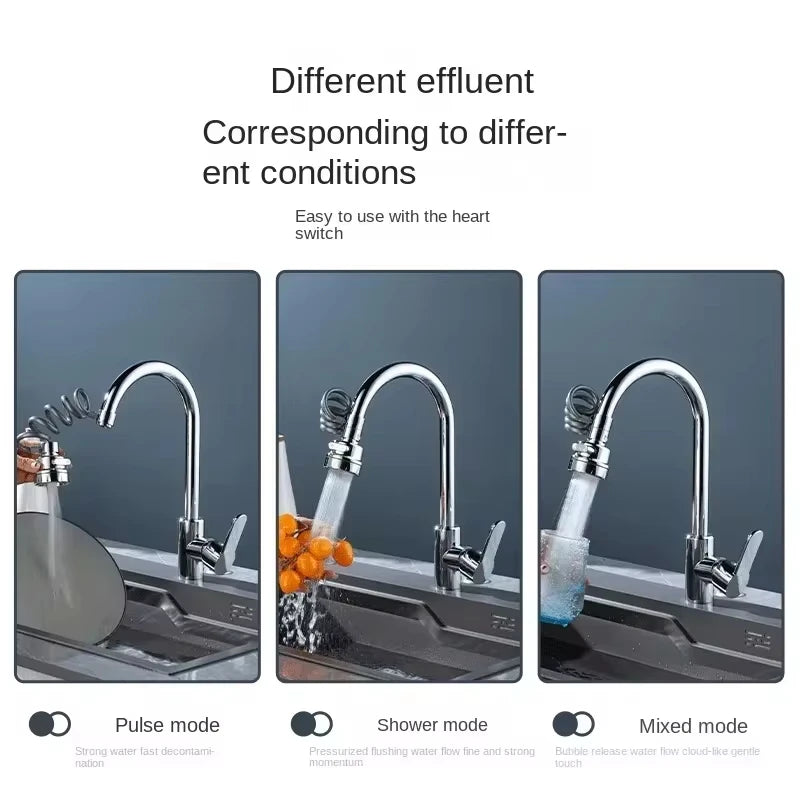 Faucet Extender with a 360 Degree Swivel, a Stretch Hose, Three Spray Modes and a Built In Filter