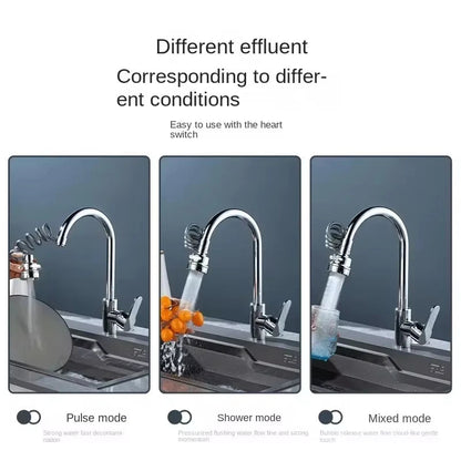 Faucet Extender with a 360 Degree Swivel, a Stretch Hose, Three Spray Modes and a Built In Filter