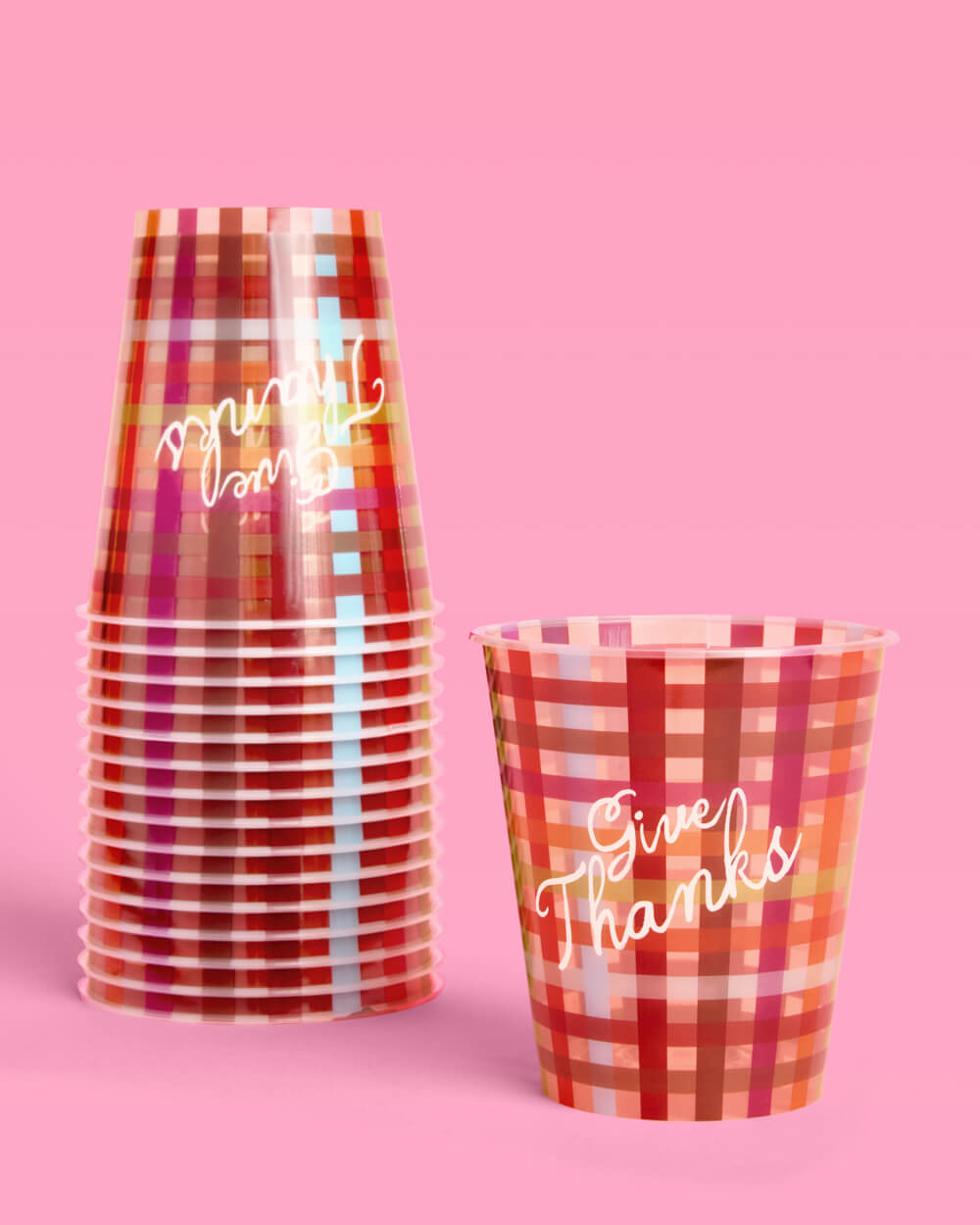 Plaid Paper Cups for Thanksgiving with Give Thanks Script, 16-Count
