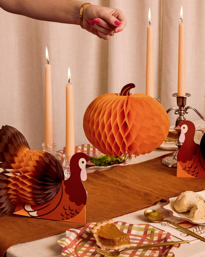 Paper Accordion Fall Decorations with Turkey and Pumpkin Designs, 4-Piece Set