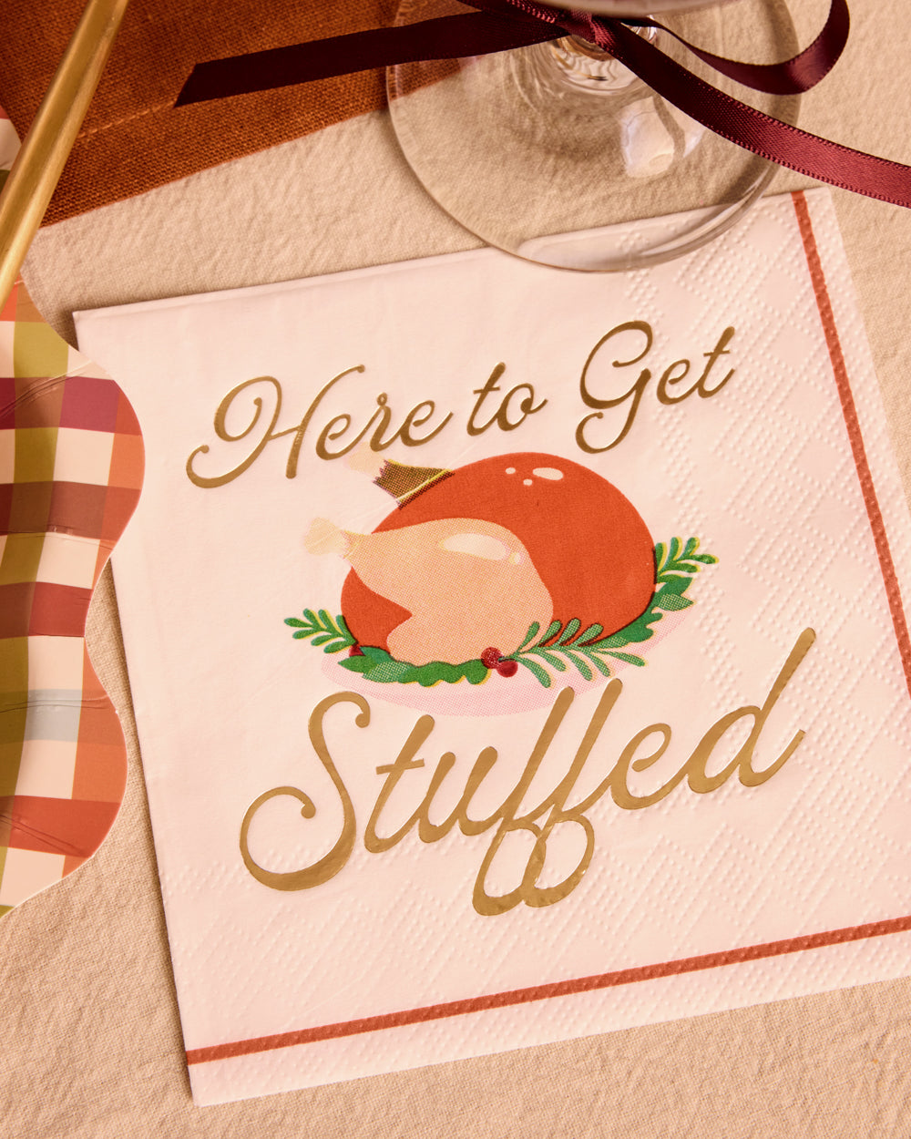 Thanksgiving Turkey Napkins with Gold Foil Accents, 50-Count