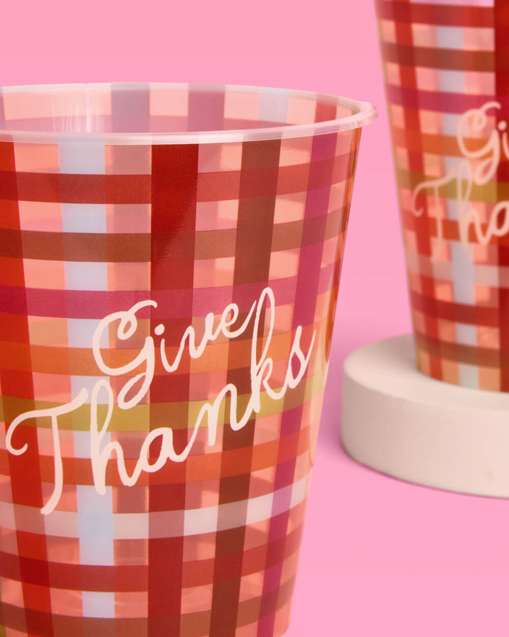 Plaid Paper Cups for Thanksgiving with Give Thanks Script, 16-Count