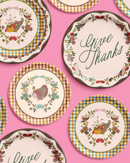 Iridescent Paper Plates with Harvest Designs, 9-inch and 7-inch, 32 Count