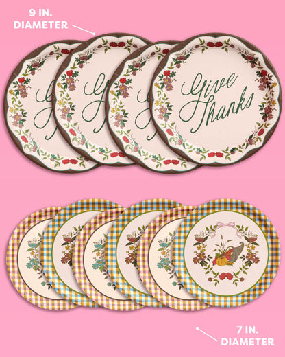 Iridescent Paper Plates with Harvest Designs, 9-inch and 7-inch, 32 Count