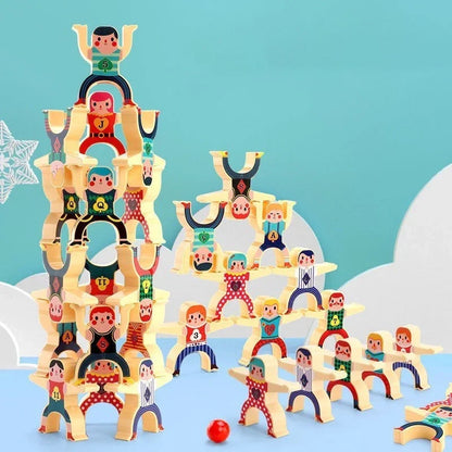Painted Wooden Stacking Figures Game for Balancing, Combining and Rebuilding Towers