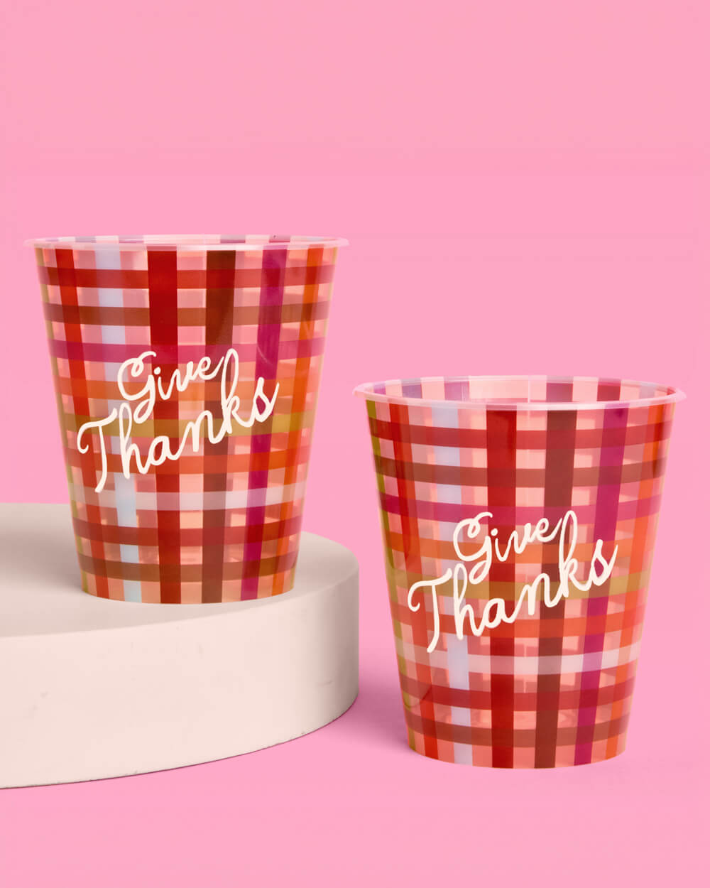 Plaid Paper Cups for Thanksgiving with Give Thanks Script, 16-Count