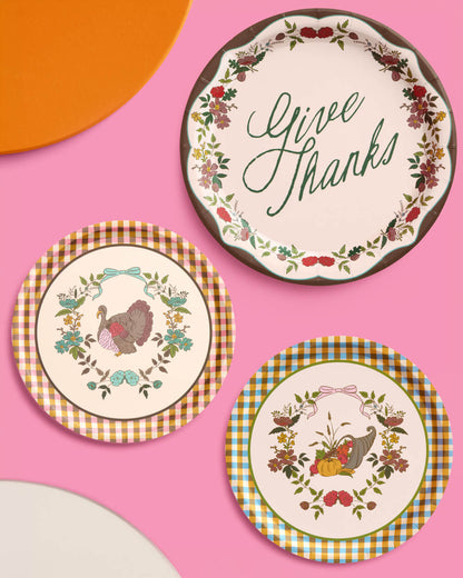 Iridescent Paper Plates with Harvest Designs, 9-inch and 7-inch, 32 Count