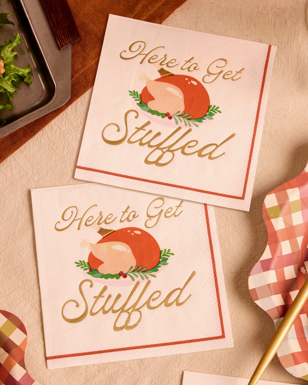 Thanksgiving Turkey Napkins with Gold Foil Accents, 50-Count