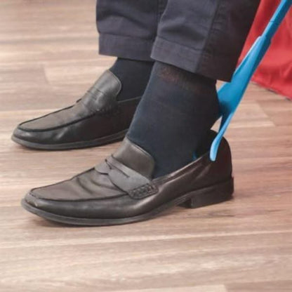 Sock Helper with Extended Handle and Built-In Shoe Horn