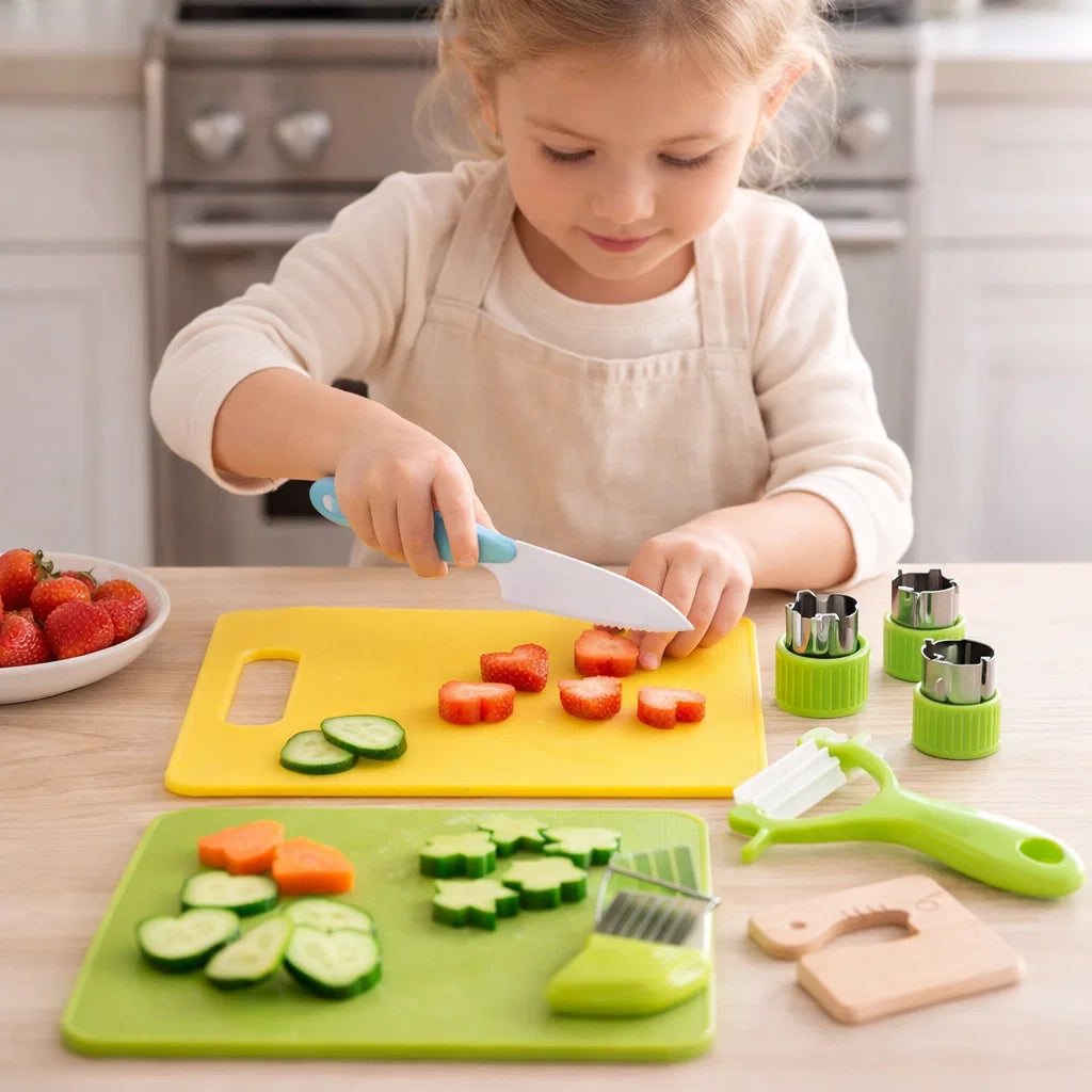 Kids Pretend Kitchen Tool Set in Seven Or Thirteen Piece Options for Play Cooking