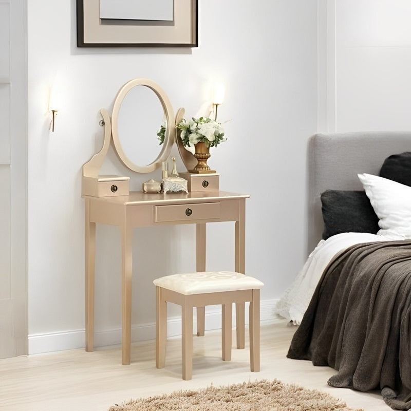 Makeup Vanity with Mirror and Upholstered Stool