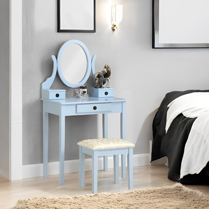 Makeup Vanity with Mirror and Upholstered Stool