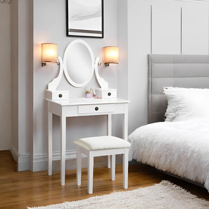 Makeup Vanity with Mirror and Upholstered Stool