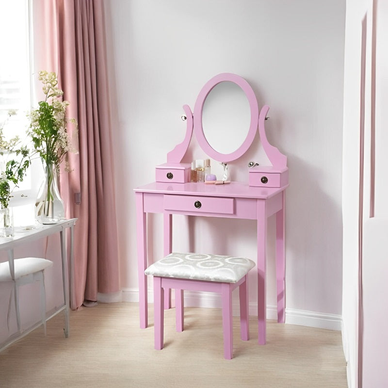 Makeup Vanity with Mirror and Upholstered Stool