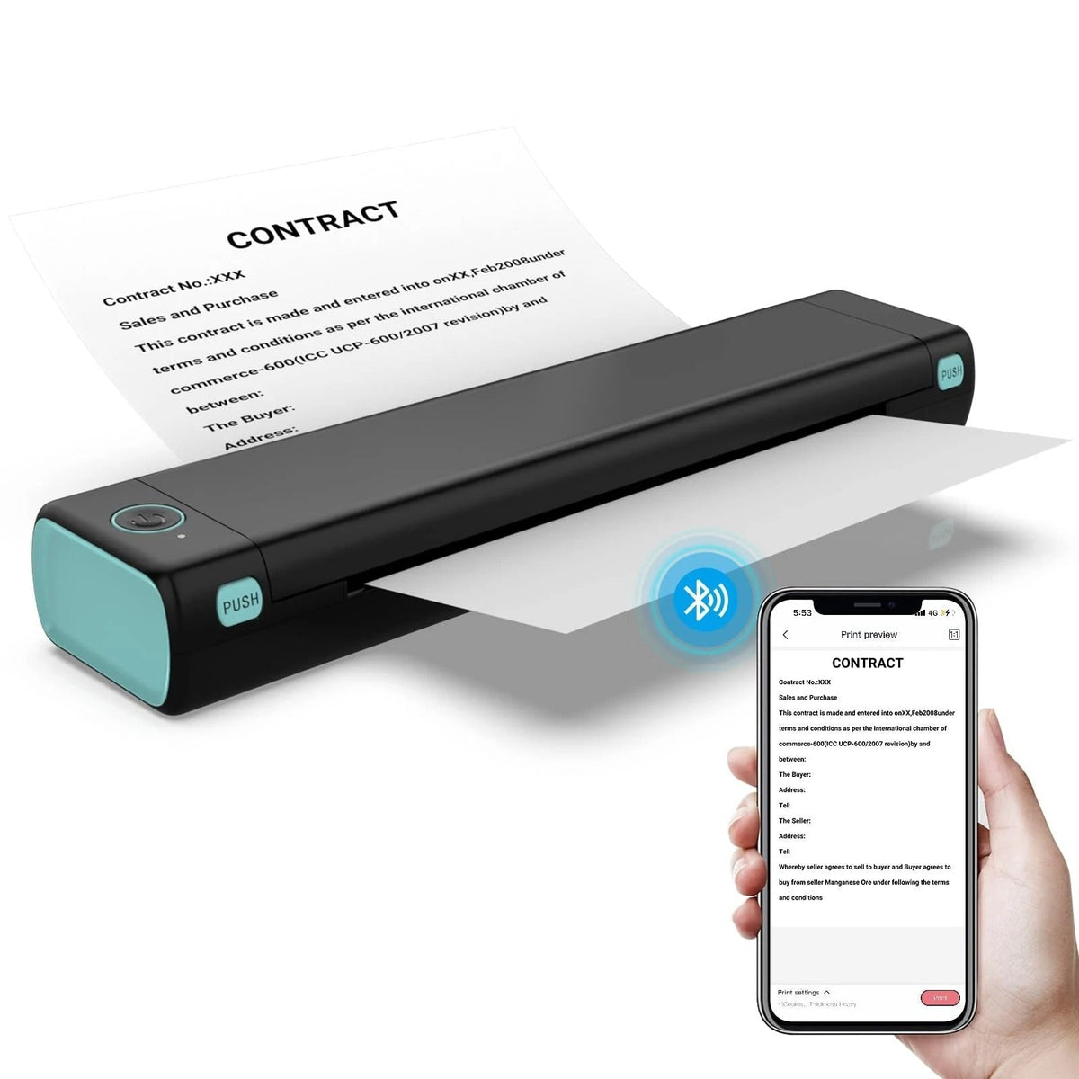 Portable Wireless Thermal Printer for A4 Pages with No Ink Needed in Four Colors