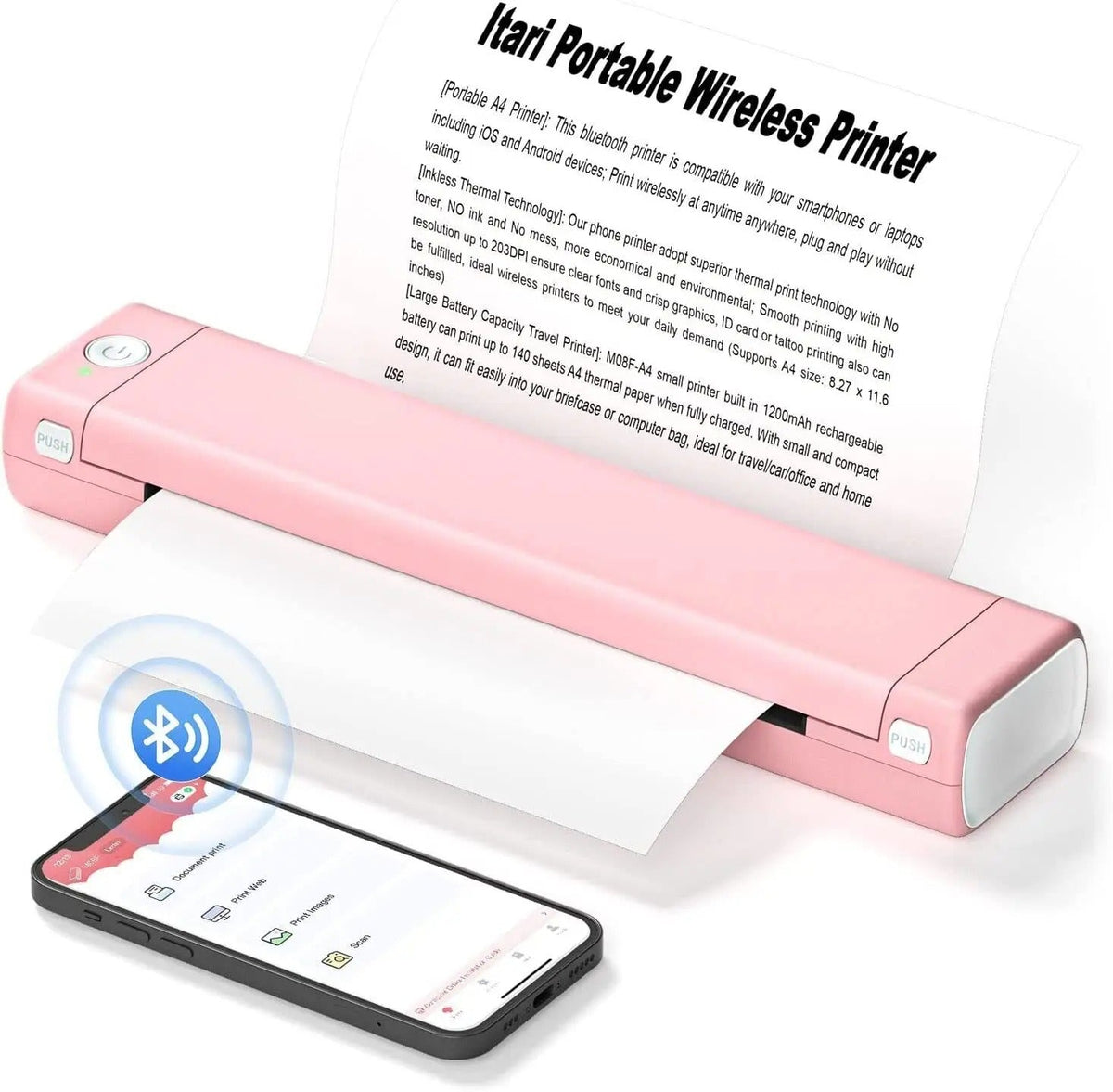 Portable Wireless Thermal Printer for A4 Pages with No Ink Needed in Four Colors