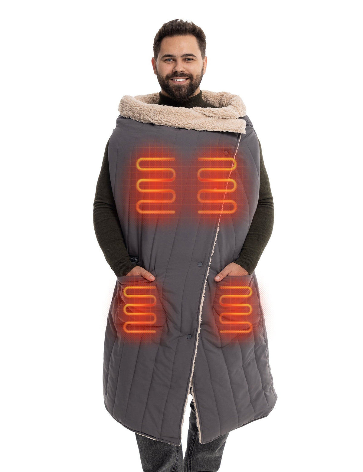 Wearable Heated Blanket with Five Heating Zones and Dual Controls, 16000mAh Battery