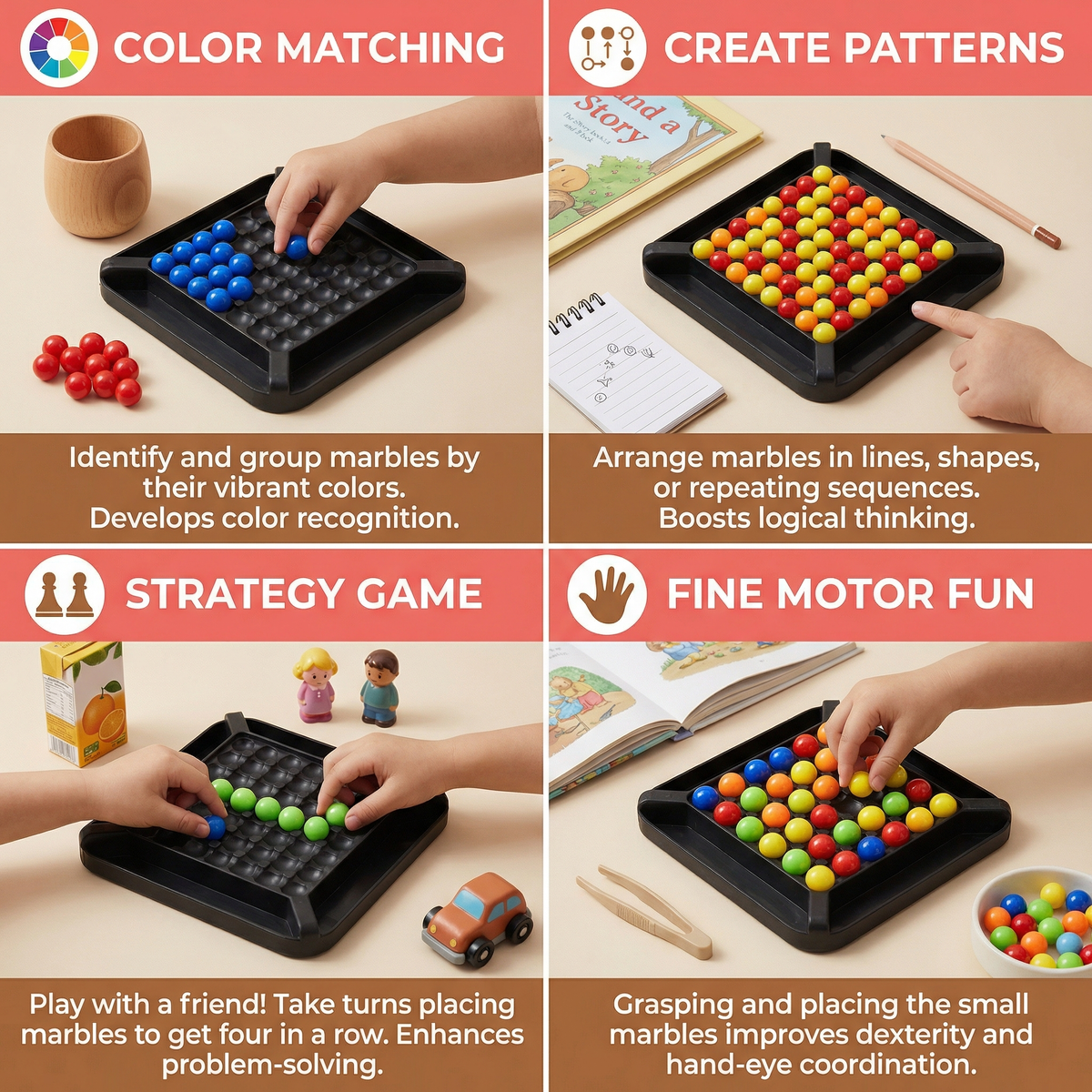 Color Match Marble Logic Puzzle for Kids and Adults with Screen Free Brain Play