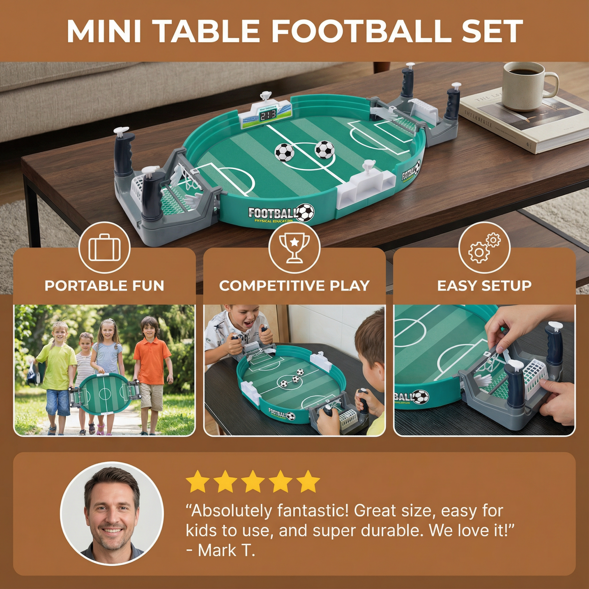 Mini Tabletop Football Game Set with Slider Controls and Scoreboard