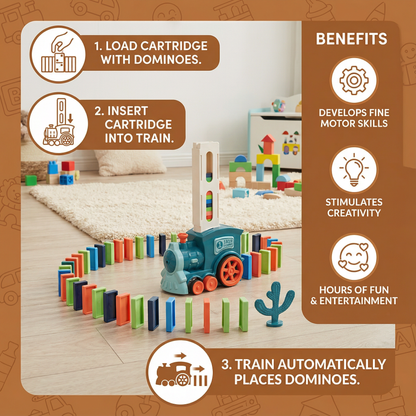 Domino Laying Train in Blue Or Pink with 60 Dominoes and Add on Packs of 100 Or 200