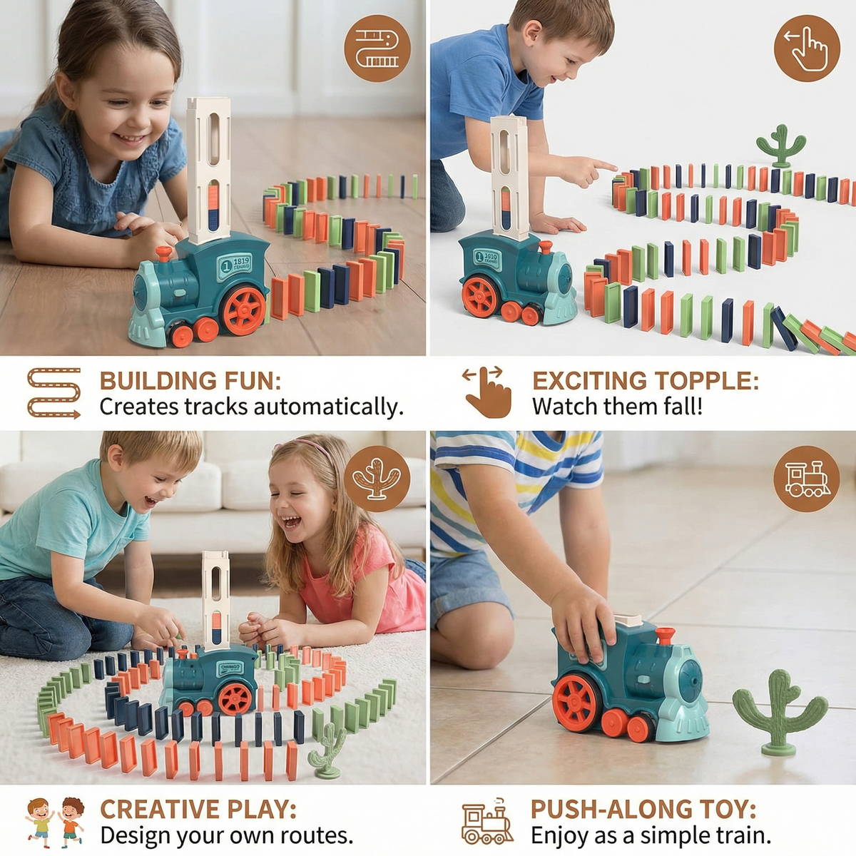 Domino Laying Train in Blue Or Pink with 60 Dominoes and Add on Packs of 100 Or 200