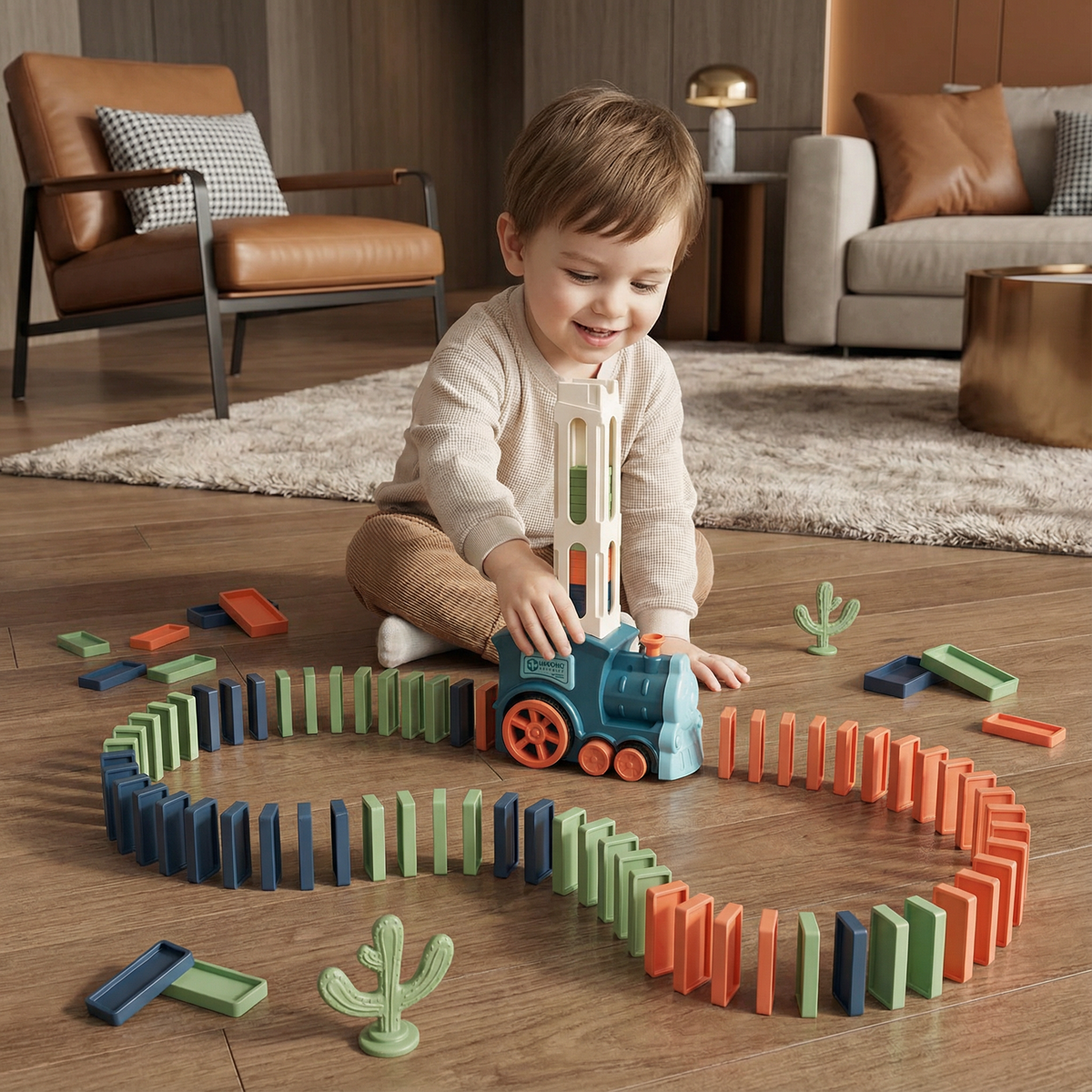 Domino Laying Train in Blue Or Pink with 60 Dominoes and Add on Packs of 100 Or 200